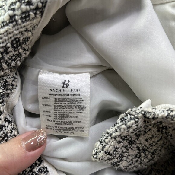 Sachin + Babi Tweed Flat Front Pants Cream Black Women’s Size 4 Zip Pocket Slim - Picture 12 of 13